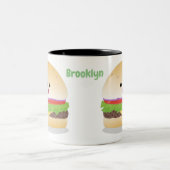 Cute happy kawaii hamburger cartoon tweekleurige koffiemok (Center)