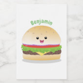 Cute happy kawaii hamburger cartoon voedselcontainer etiket (Enkel label)