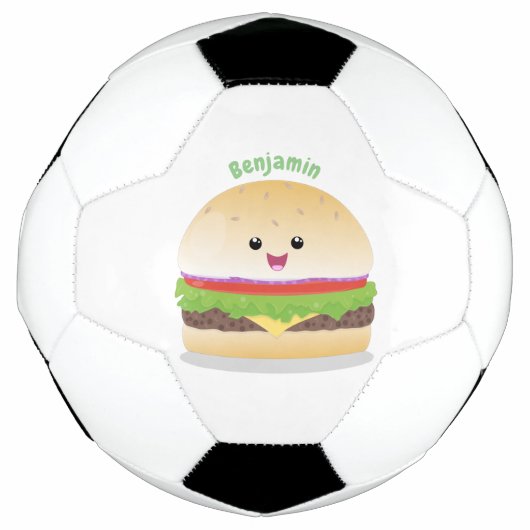Cute happy kawaii hamburger cartoon voetbal (Voorkant)