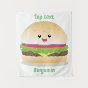 Cute happy kawaii hamburger cartoon wandkleed