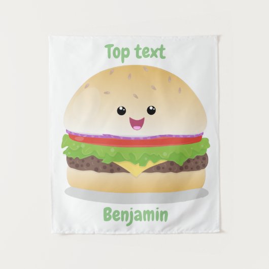 Cute happy kawaii hamburger cartoon wandkleed (Voorkant)
