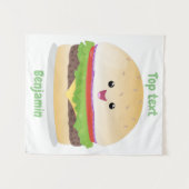 Cute happy kawaii hamburger cartoon wandkleed (Voorkant (horizontaal))