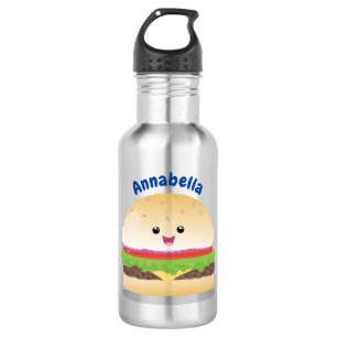 Cute happy kawaii hamburger cartoon waterfles