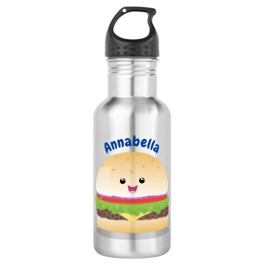 Cute happy kawaii hamburger cartoon waterfles  (Voorkant)
