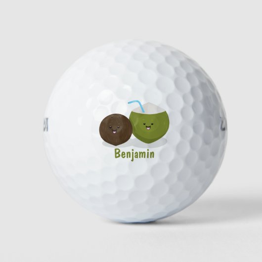 Cute happy kawaii kosnots cartoon illustratie golfballen (Voorkant)