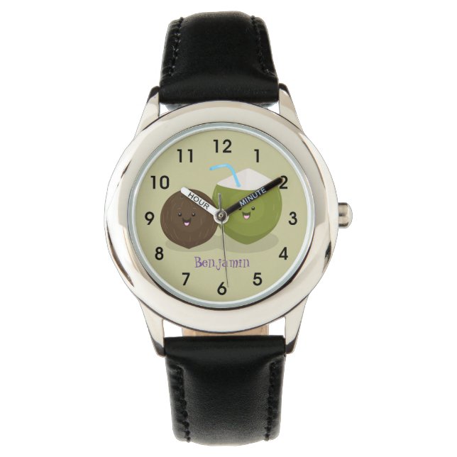 Cute happy kawaii kosnots cartoon illustratie horloge (Voorkant)