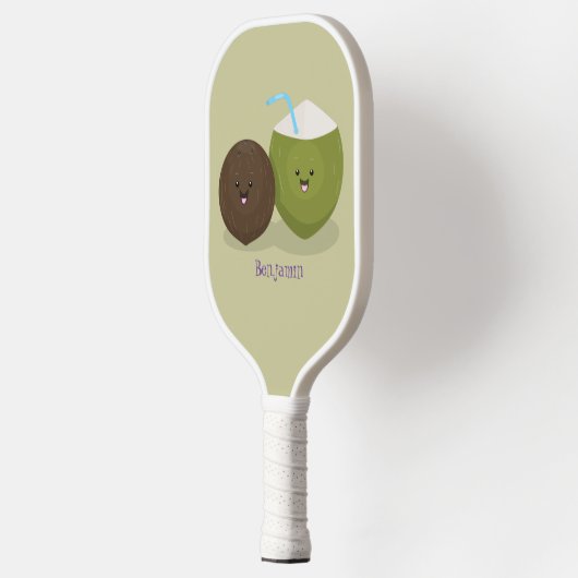 Cute happy kawaii kosnots cartoon illustratie pickleball paddle (Links)