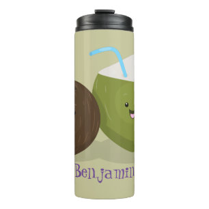 Cute happy kawaii kosnots cartoon illustratie thermosbeker