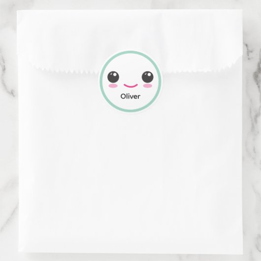 Cute Happy Kawaii Smile Customizable Sticker Teal (Tas)