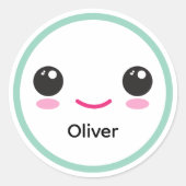 Cute Happy Kawaii Smile Customizable Sticker Teal (Voorkant)