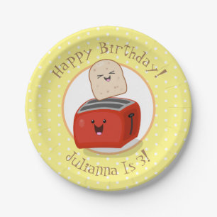 Cute happy kawaii toaster cartoon illustratie papieren bordje
