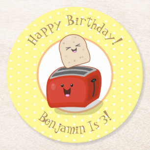 Cute happy kawaii toaster cartoon illustratie ronde kartonnen onderzetter