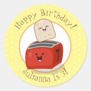 Cute happy kawaii toaster cartoon illustratie ronde sticker