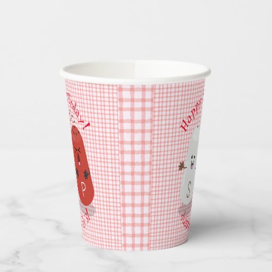Cute happy kawaii zout en peper cartoon papieren bekers (Links)