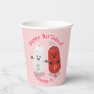 Cute happy kawaii zout en peper cartoon papieren bekers