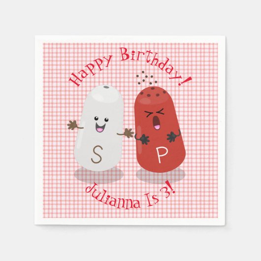 Cute happy kawaii zout en peper cartoon servet (Voorkant)