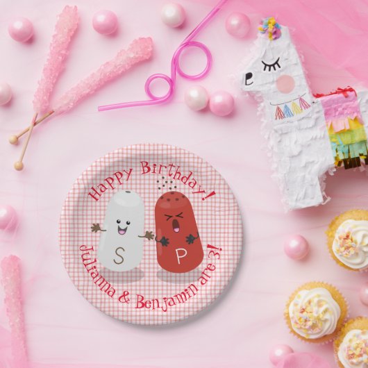 Cute happy kawaii zout en peper twins cartoon papieren bordje (Feest)