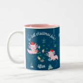 Cute Happy Kerstmis Axolotl Decorting Tree Tweekleurige Koffiemok (Links)