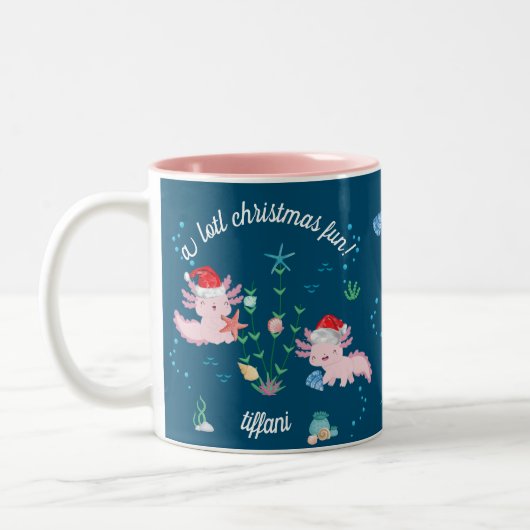 Cute Happy Kerstmis Axolotl Decorting Tree Tweekleurige Koffiemok (Links)