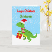 Cute Happy Kerstmis Dinosaur T Rex Kaart (Gele Bloem)