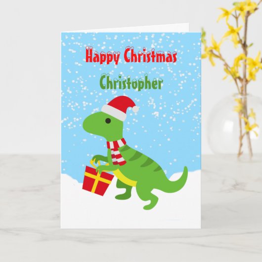 Cute Happy Kerstmis Dinosaur T Rex Kaart (Gele Bloem)