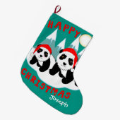 Cute Happy Kerstmis Panda-Beren gepersonaliseerd Grote Kerstsok (Voorkant (Hangend))