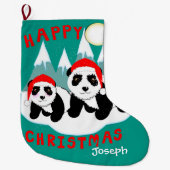 Cute Happy Kerstmis Panda-Beren gepersonaliseerd Grote Kerstsok (Voorkant)
