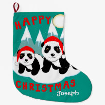 Cute Happy Kerstmis Panda-Beren gepersonaliseerd