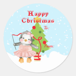 Cute Happy Kerstmis Penguin Ballerina Gift Ronde Sticker
