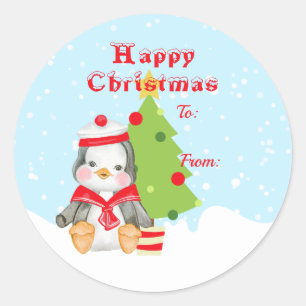 Cute Happy Kerstmis Penguin Sailor Gift Ronde Sticker