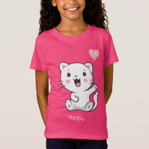 Cute Happy Kitty Cat & Heart Balloon T-Shirt