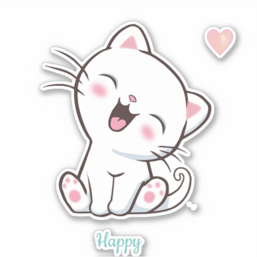 Cute Happy Kitty Cat & Heart Sticker (Voorkant)