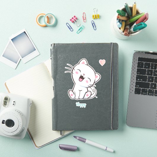 Cute Happy Kitty Cat & Heart Sticker (iPad Cover)