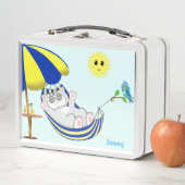 Cute Happy Kitty Cat, Sun & Blue Little Bird (In situ)