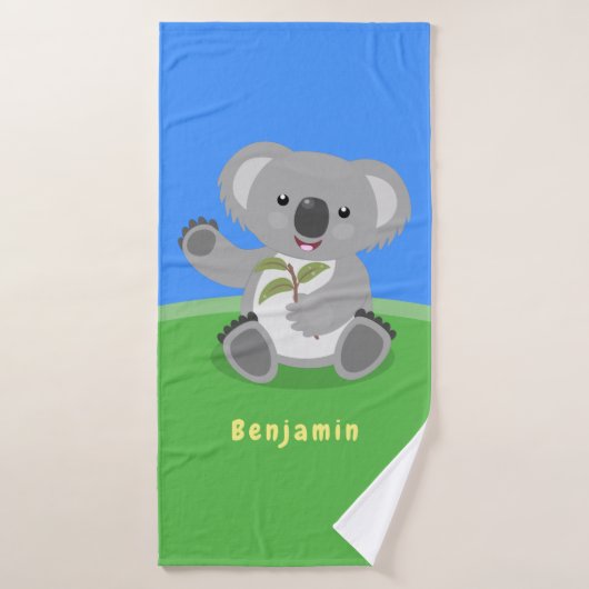 Cute happy koala waving cartoon illustratie bad handdoek (Badhanddoek)