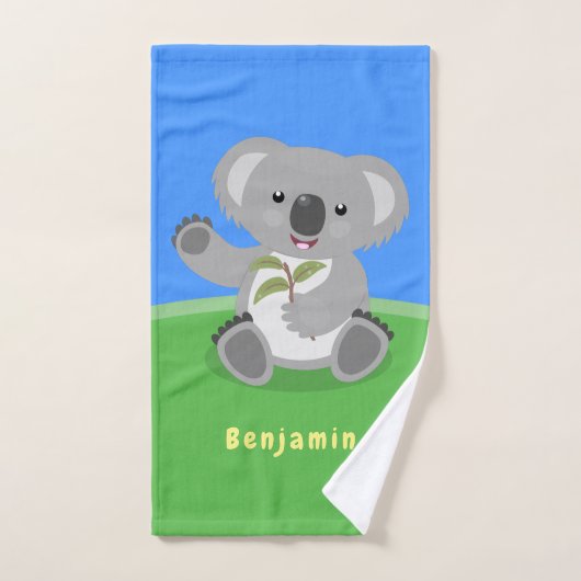 Cute happy koala waving cartoon illustratie bad handdoek (Handdoek)