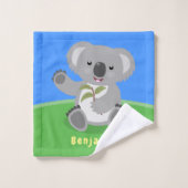Cute happy koala waving cartoon illustratie bad handdoek (Wasdoekje)