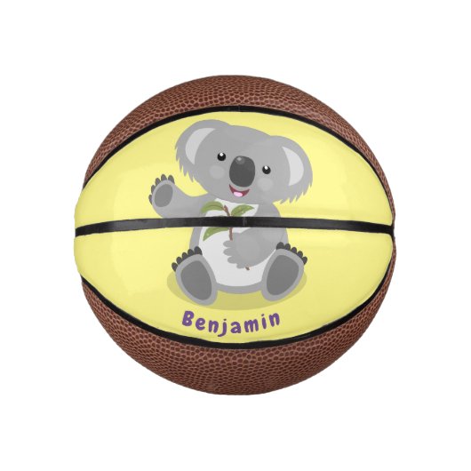 Cute happy koala waving cartoon illustratie basketbal (Voorkant)