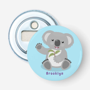 Cute happy koala waving cartoon illustratie button flesopener