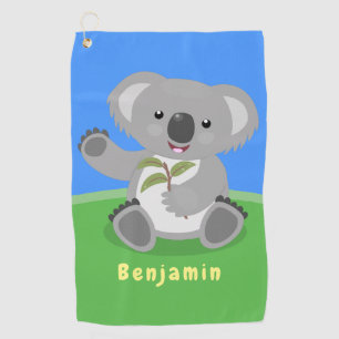 Cute happy koala waving cartoon illustratie golfhanddoek