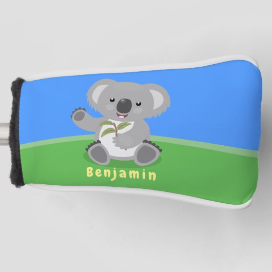 Cute happy koala waving cartoon illustratie golfheadcover (Voorkant)