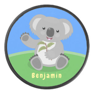 Cute happy koala waving cartoon illustratie hockey puck