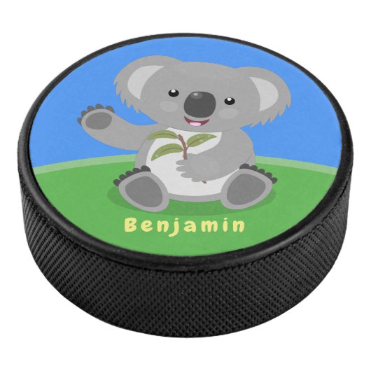 Cute happy koala waving cartoon illustratie hockey puck (3/4)