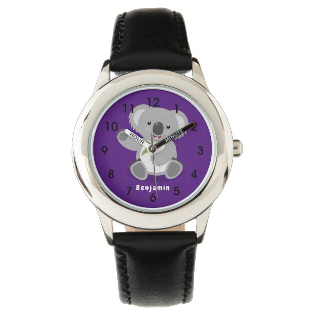 Cute happy koala waving cartoon illustratie horloge (Voorkant)