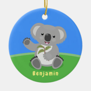 Cute happy koala waving cartoon illustratie keramisch ornament