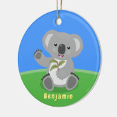 Cute happy koala waving cartoon illustratie keramisch ornament (Links)