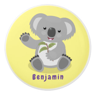 Cute happy koala waving cartoon illustratie keramische knop