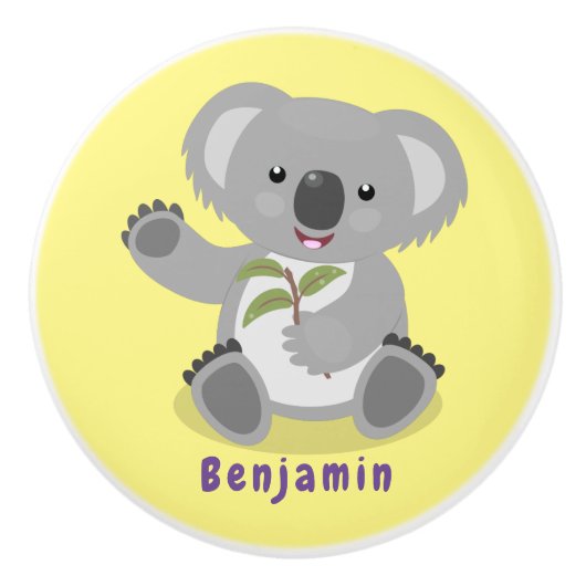 Cute happy koala waving cartoon illustratie keramische knop (Voorkant)