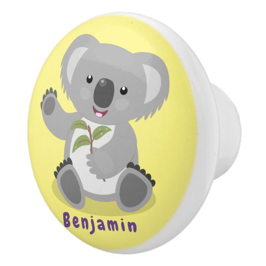 Cute happy koala waving cartoon illustratie keramische knop (Rechts)