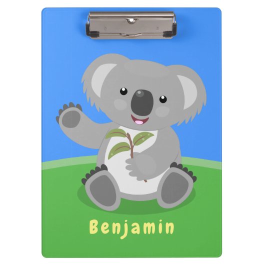 Cute happy koala waving cartoon illustratie klembord (Voorkant)